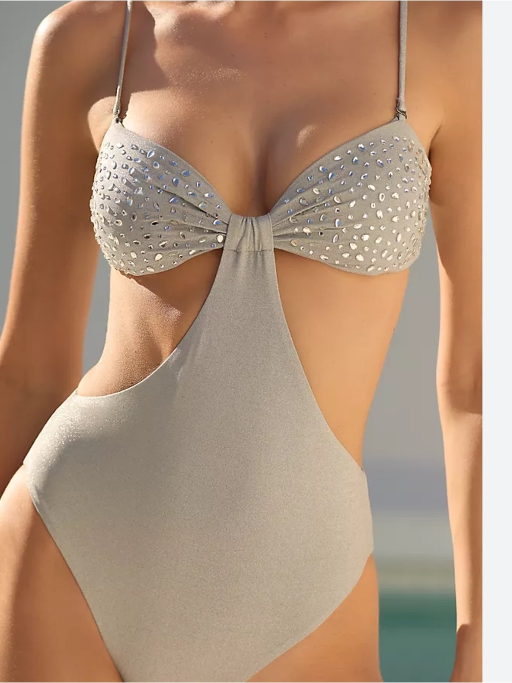 Maaji Rhinestone One-Piece Cutout Swimsuit in Shimmery Beige